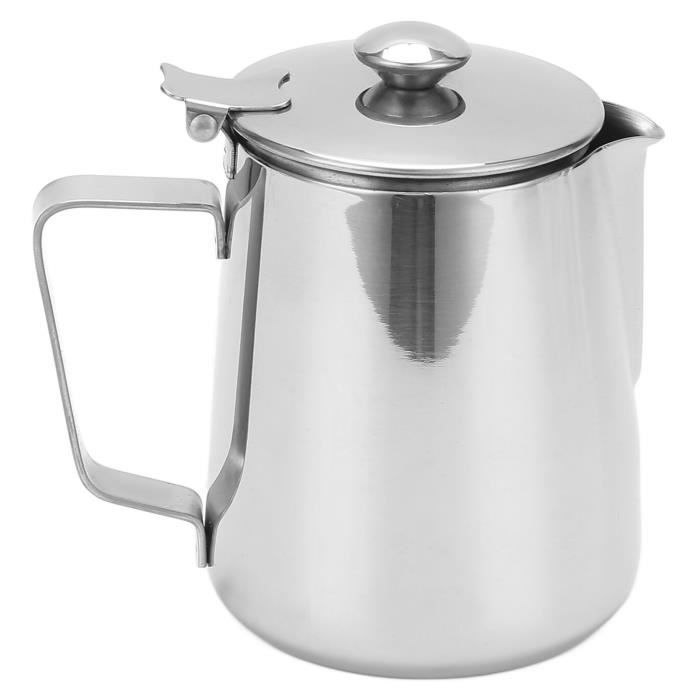 Pichet à Lait Inox 600 Ml Avec Couvercle - Pour Mousser Le Lait Et Préparer Café, Cappuccino à La Maison