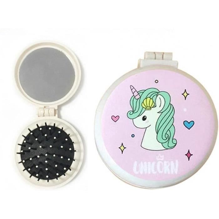 Miroir De Poche Kawaii Avec Peigne - Rose Métallisé Vert Clair, Neuf
