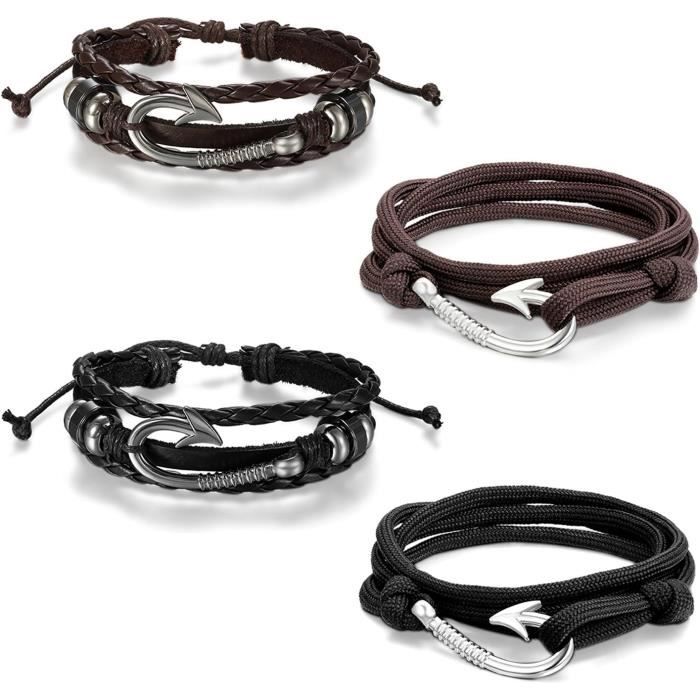 BVFRA Bracelet en Cuir pour Femme,Vintage Boho Tressé Réglable Punk en Cuir Véritable Charme Vert Clair Bracelets en Cuir Multicouche Cadeau De Noël pour Hommes Femmes Garçons