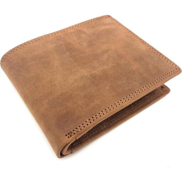 Portefeuille Homme En Cuir Véritable Noir - Style Rétro Avec Protection RFID - Neuf Avec étiquettes