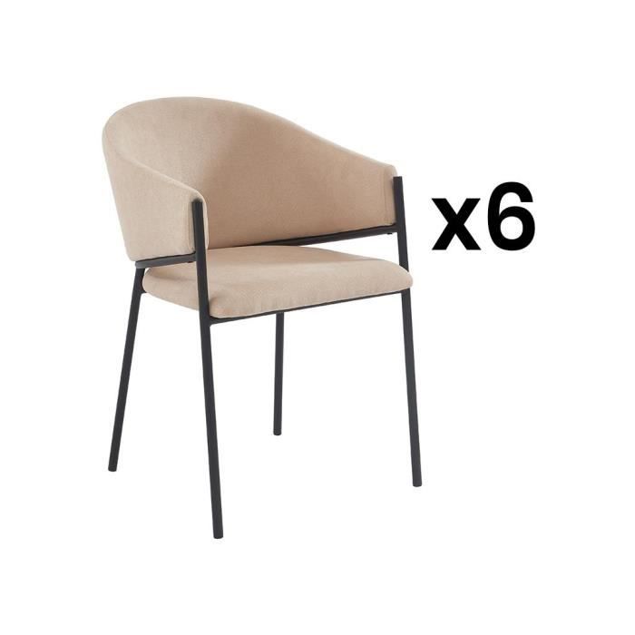 lot de 6 chaises avec accoudoirs en tissu et métal - vente-unique - ordida - vintage - intérieur - beige