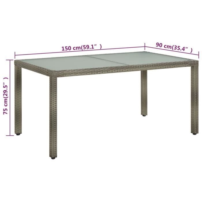Table de jardin - VIDAXL - 150x90x75 cm - Verre trempé - Résine tressée - Gris