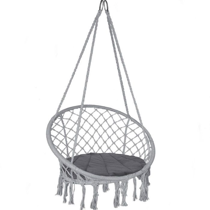 VOUNOT® Chaise hamac suspendu à franges avec coussin de siège - Fauteuil balançoire confortable - Gris VOUNOT® Chaise hamac suspendu à franges avec coussin de siège - Fauteuil balançoire confortable - Gris