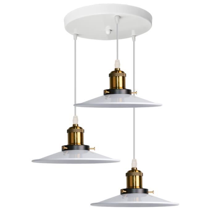 UNI Lustre Suspension 3 Lampes en Disque E27 22cm Blanc Pendentif Luminaire Salle à Manger Chambre Couloir