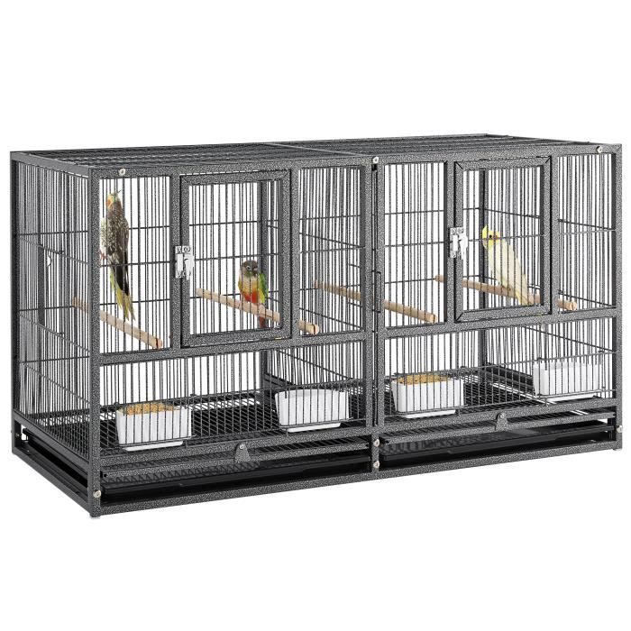 Meilleurs prix pour Yaheetech Cage Oiseau Volière Oiseaux pour Perruche Canari avec Accessoires complets 2 Portes en Métal 95,5 x 45,5 x 52,5cm Noir