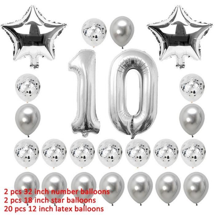 24pcs Silver Ballons En Aluminium Numero 10 Decorations De Fete De Joyeux Anniversaire De 10 Ans 10eme Garcon Et Fille Or Noir Cdiscount Maison