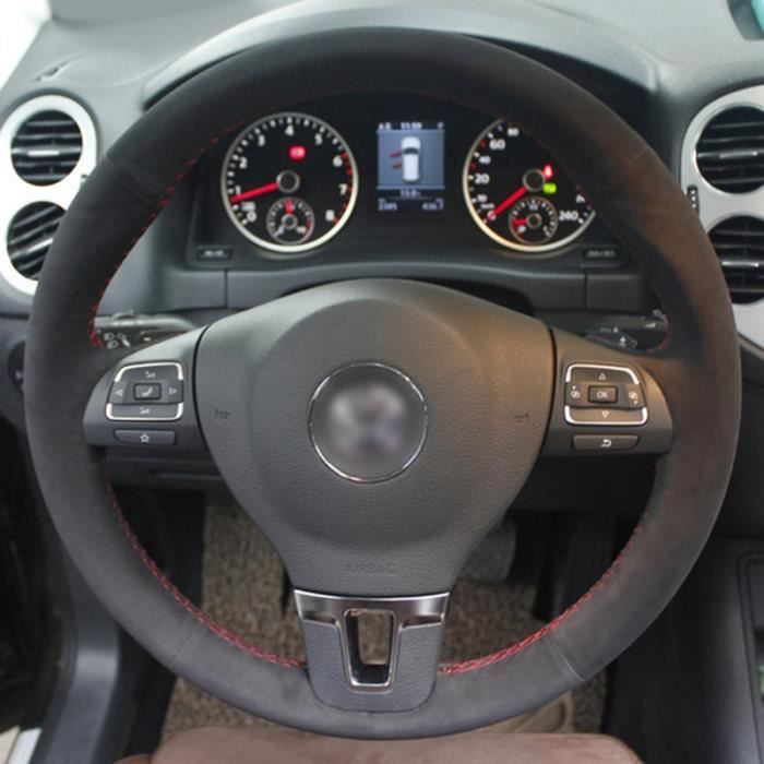 Housse De Volant En Cuir Suédé Noir Tressé - Universelle Diamètre ~38 Cm - Pour Mercedes CLA, CLS, GLB, GLE, Classe C, Classe S (Modèles W177, W205, W222, Etc.)