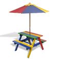 Table de pique-nique pour enfants - Bois-GXU - Avec parasol - Rouge-1