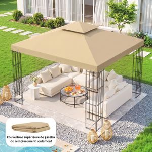 Toit De Remplacement Pour Tonnelle Ronde 3,5 M - Étanche, Double Toit Polyuréthane - Couleur Taupe