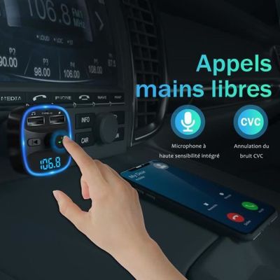 LENCENT-Transmetteur FM Bluetooth 5.3 avec adaptateur de voiture