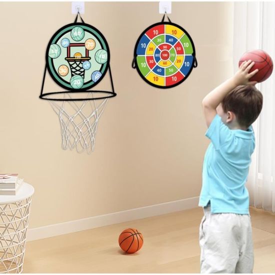 Panier Basket Enfant avec Jeu Flechette,2 in 1 Balles Collantes et Mini  Basket-Ball,Double Face Sécurité Sport,Jeu Intérieurs-Orange