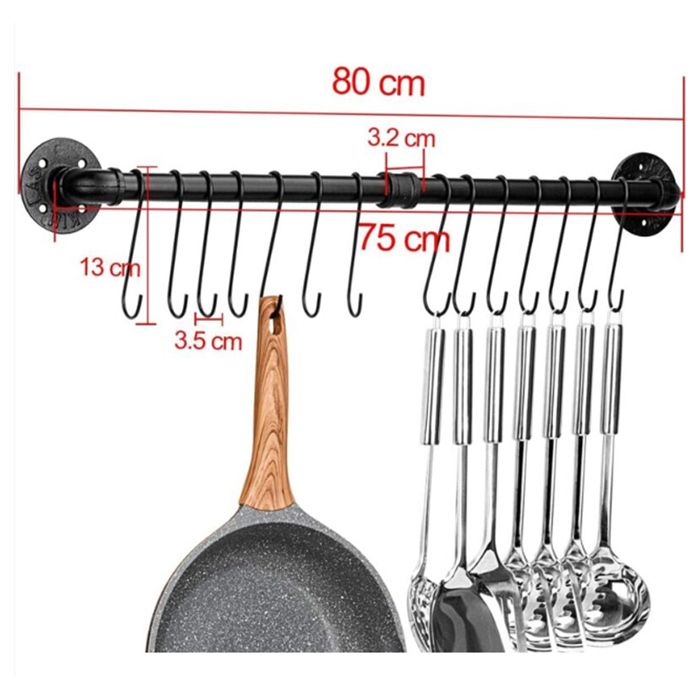 LNGFSH Porte-Casseroles Mural 60cm Avec Crochets - Barre De Cuisine En Aluminium Gris