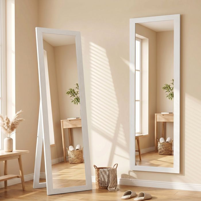 Miroir Sur Pied HOMCOM 148.5 X 40 Cm - Cadre Métal Noir, étagère Et Crochets Intégrés, Film De Sécurité Anti-éclats - 13