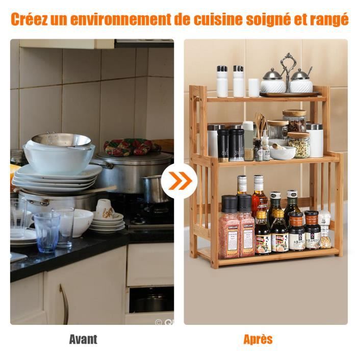 Étagère à épices En Métal Sur Pied T1, Bocaux D'assaisonnement, Comptoir De Cuisine, 2 Niveaux