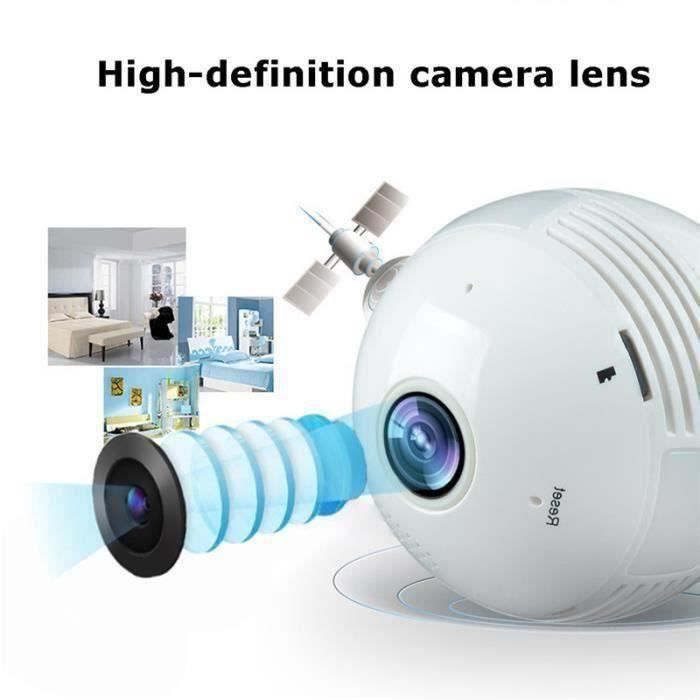 CAMCAMP Caméra Ampoule E27 WiFi Sans Fil Sécurité Panoramique 360° Étanche  IP65 Vision Nocturne Couleur - Cdiscount Bricolage