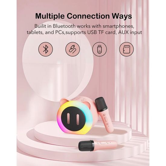 Machine Karaoké pour Enfants, Microphone Bluetooth Portable LED, Cadeau pour Enfants/Adultes, Fête d'Anniversaire (Rose rouge) - Jeux - Jouets Machine Karaoké pour Enfants, Microphone Bluetooth Portable LED, Cadeau pour Enfants/Adultes, Fête d'Anniversaire (Rose rouge) - Jeux - Jouets