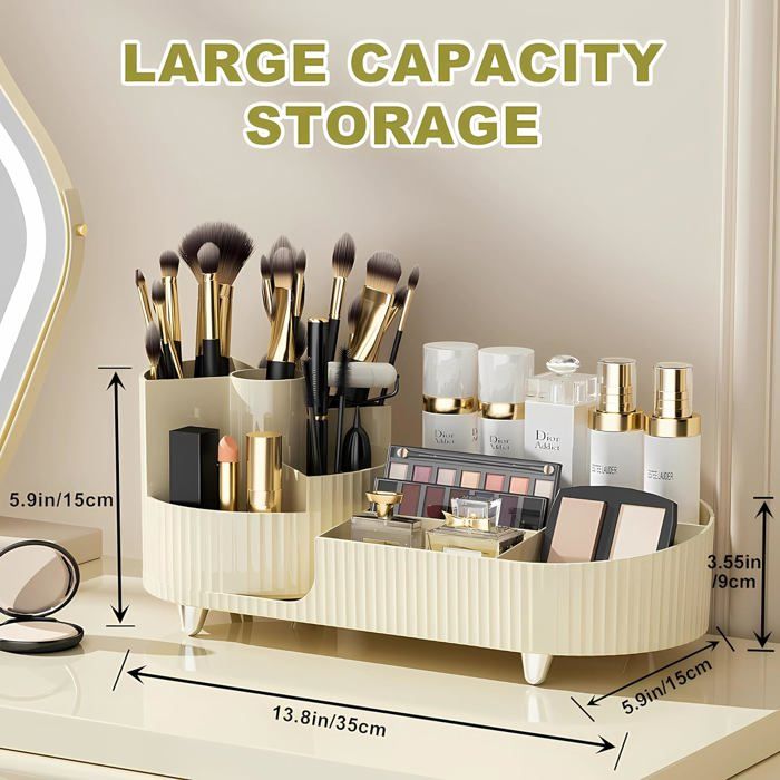 Support Rotatif 360° Pour Pinceaux De Maquillage - Blanc, 5 Fentes - Organisation Cosmétique