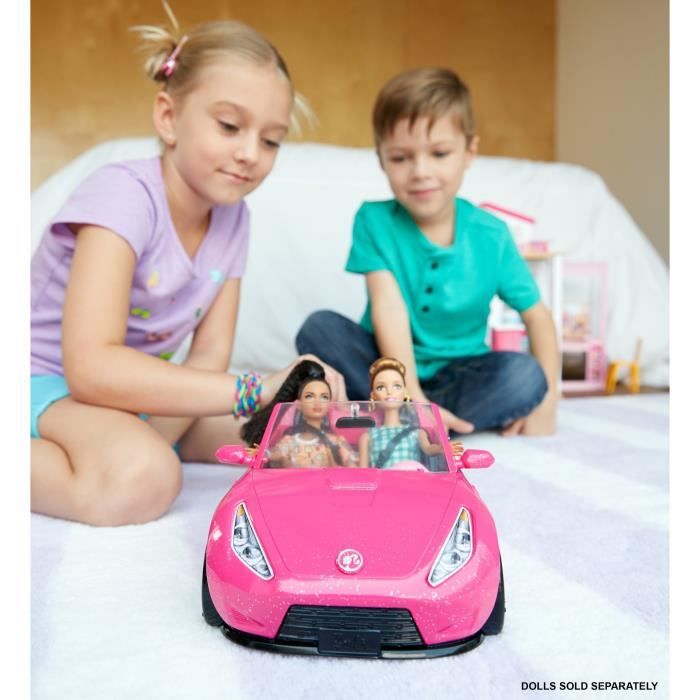 Barbie Voiture Cabriolet Rose pour poupée, décapotable avec deux sièges  noirs, ceintures et rétroviseurs argentés, jouet pour enfant, DVX59