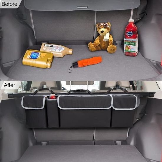 Organisateur Coffre Voiture Pliable - 4 Poches, Tissu Oxford Étanche, 90x25x12cm - Pour SUV, Familiale
