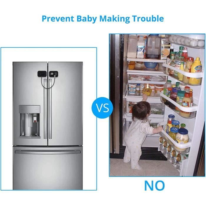 2 Pcs Enfants Frigo Lock Auto-adhésif Réfrigérateur Serrure de porte avec  clés pour bébé - Noir