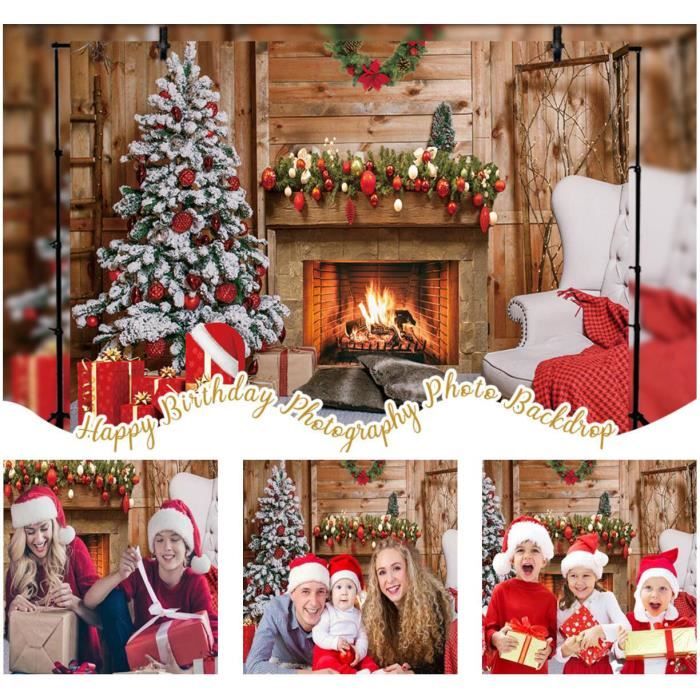 Toile De Fond Photo Noël - Cheminée Blanche Et Sapin Rouge, 1,8x1,2 M - Pour Décoration De Fête, Mariage, Anniversaire