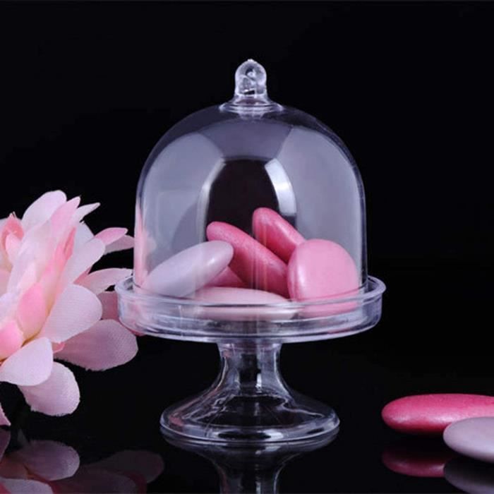 Tagtight Lot De 4 Mini Cloches à Gâteau Verre Avec Socle Bois - Présentoir Desserts 10.5cm