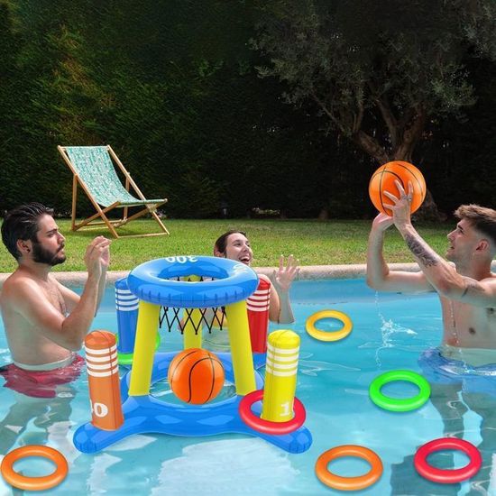 CHENBOOW Cerceau De Basket Flottant Pour Piscine – Pieuvre Gonflable, Ballons Et Anneaux – Jeu Aquatique 2 En 1 – Enfants Et Adultes