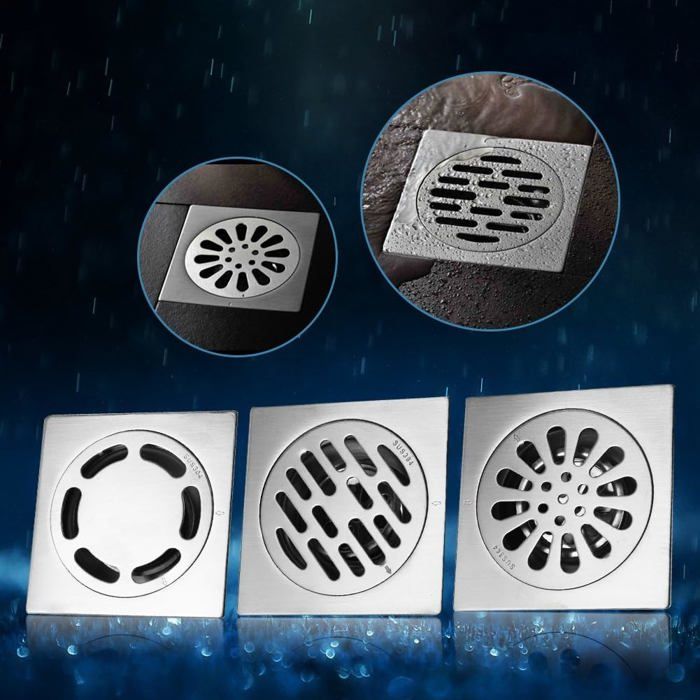Bonde De Sol Carrée Inox 100x100 Mm - Drain De Douche Avec Grille Chromée