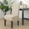 beige-1PC -Housse de chaise en Spandex extensible,couleur unie,amovible,décoration pour salle à manger,fête à domicile,mariage,-0