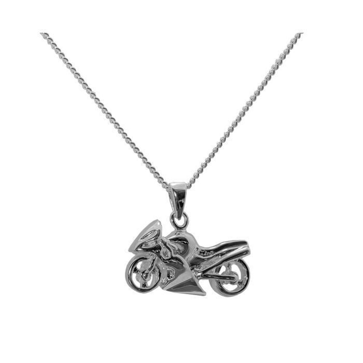 Pendentif Moto En Argent Massif 925/1000 - Rhodié - Taille Grande - Bijou Mixte Neuf Avec étiquettes