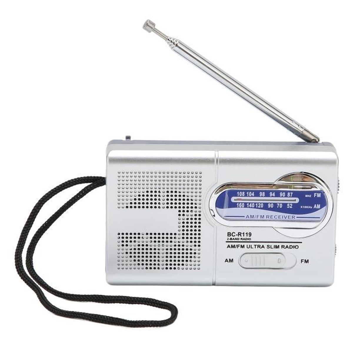 Radio Portable Poche AM FM Avec Haut-Parleur Intégré - Mini Radio Gris Argenté Pour Voyage Et Quotidien