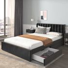 Merax Lit Coffre Adulte 140x200cm en Velours avec Tête de Lit, Sommier à Lattes Inlcus, 2 Tiroirs, Style Scandinave, Noir