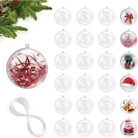 25 PCS Boules Transparentes à Remplir Boule 4 cm Boules de Noël en Plastique de Décoration de Sapin de Noël avec 1 Rouleau de Ligne