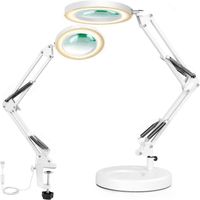 Lampe LED en métal avec loupe, bras oscillant, 3 modes de couleur, verre de 4,1 cm de diamètre, pince industrielle réglable (blanc)