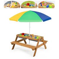 Table de pique-nique pour enfants - COSTWAY - 3 en 1 avec parasol et boîtes pour sable et eau