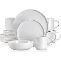vancasso Assiette, Série Sesam-LG 16 pièces Blanc-gris, Service de Table pour 4 Personnes - Style Scandinave