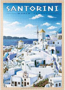 PUZZLE Greece Santorini - in Blue and White, Vintage Trav
