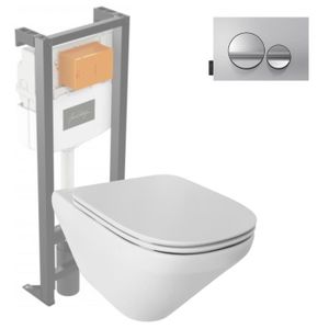 WC - TOILETTES Pack WC suspendu sans bride JACOB DELAFON Modern Life + abattant + bâti-support + plaque ronde chromé