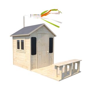 MAISONNETTE EXTÉRIEURE Maisonnette en bois avec terrasse et banc pour enf