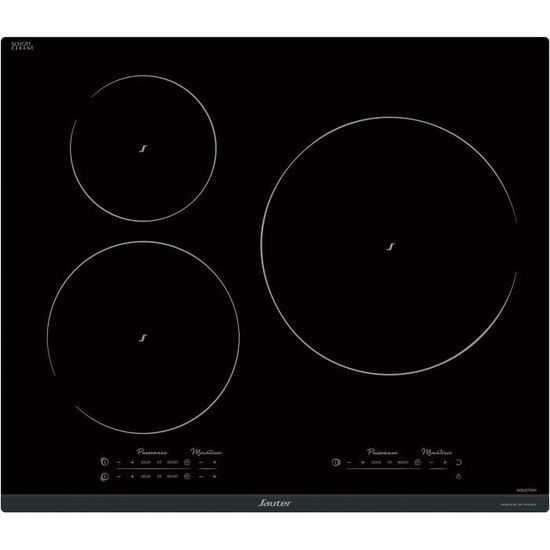 Plaque Induction Sauter SPI9544B - Encastrable 3 Foyers, 7400W, Fabriqué En France