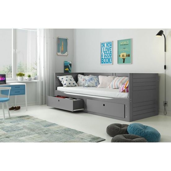 Lit Enfant SMART 80x160 Avec Sommier à Lattes Et Coffre Sous Le Lit (blanc) - Maison