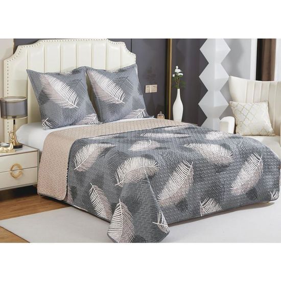 Couvre-Lit Boutis Luxe Percale Coton 230x250cm + 2 Taies 65x65cm | Blanc Brodé Rétro Élégant M23-7001