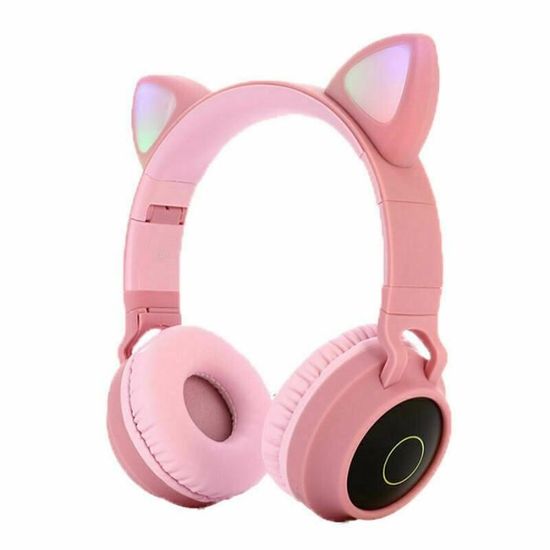 Casques D Oreille De Chat Sans Fil Bluetooth Led Avec Casque Micro Pour Enfants Filles Rose Cdiscount Tv Son Photo