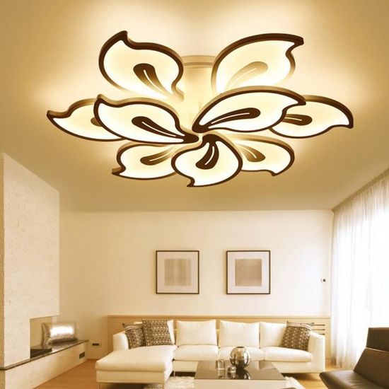Dimmable LED Plafonnier Avec Lampe De Plafond De Télécommande Pour Lumières Plafond Intérieur Creative Métal Blanc Fleur Acrylique