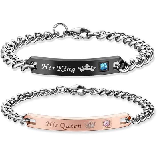 Bracelet Couple Acier Inoxydable – Design Astronaute Avec Cœurs – Réglable Pour Femme/homme – Cadeau Saint-Valentin, Mariage