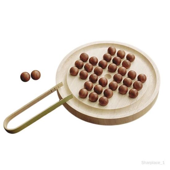 Jeu Solitaire XL Rond En Bois Samena - Diamètre 26 Cm Avec Boules - Jeu De Logique