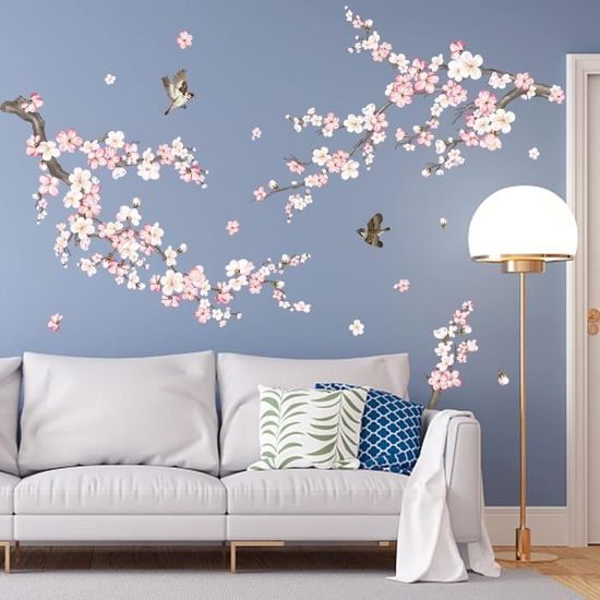 Stickers Muraux Fleurs De Cerisier Pêche Autocollants Muraux Mural Stickers  Arbres Fleuris Rose Pour Chambre Salon Mur Tv[x525] - Cdiscount Maison