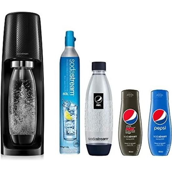 Sodastream Pack Spécial Machine Spirit Noire Plastique, Une Bouteille 1L, Une Bouteille FUSE