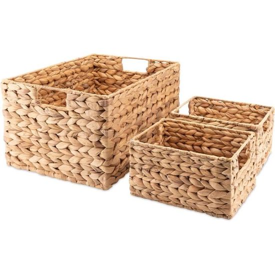 Panier De Rangement En Jacinthe D’eau Tressé Main - Décoratif Naturel Pour Maison Ou Bureau - Polyvalent