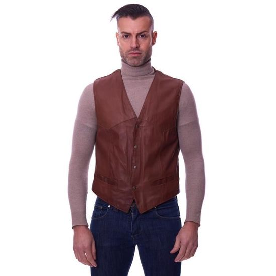 Gilet En Cuir D'agneau Noir Style Moto - Taille M - Occasion Très Bon état